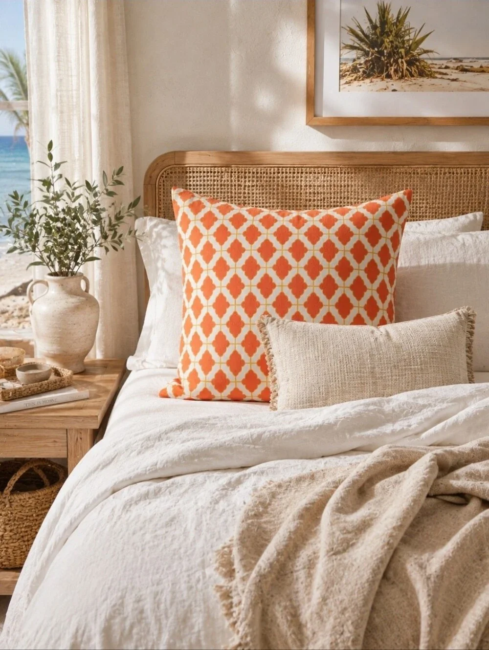 Levtex Mackenzie Euro Sham NIP Orange Medallion Coastal Desert Boho 26x26